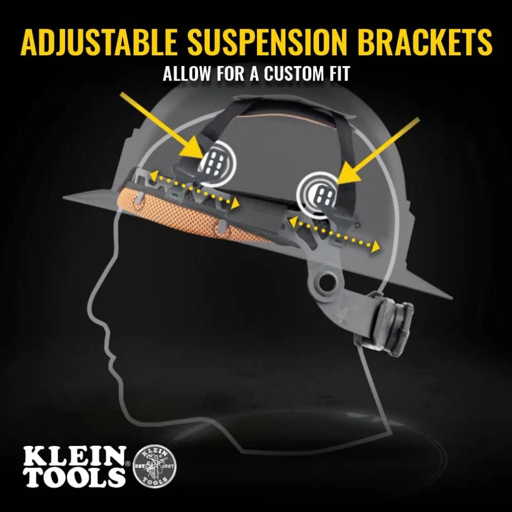 Klein Tools 60346 Hard Hat, Non-Vented Full Brim, Class E, Premium KARBN Pattern, Rechargeable Lamp, Padded Sweat-Wicking Sweatband, Top Pad