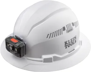 Klein Tools 60407RL Hard Hat, Rechargeable Headlamp, Vented, Full Brim Style, Padded Self-Wicking Odor-Resistant Sweatband, White