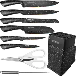 Knife Set with Block, High Carbon Stainless Steel Knife Block Set, Kitchen Knife Block Set with Built in Sharpener, Scissor, Chef, Bread, Santoku, Fruit, Boning, Serrated Bread Knife Set