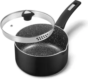 KOCH SYSTEME CS 3 Quart Saucepan - 3 Quart Pot with Nonstick Granite Coatings, 4.4" Deep Sauce Pan with Lid, Heating, Nonstick Saucepan Comfortable Handle, Sauce Pot 3 QT