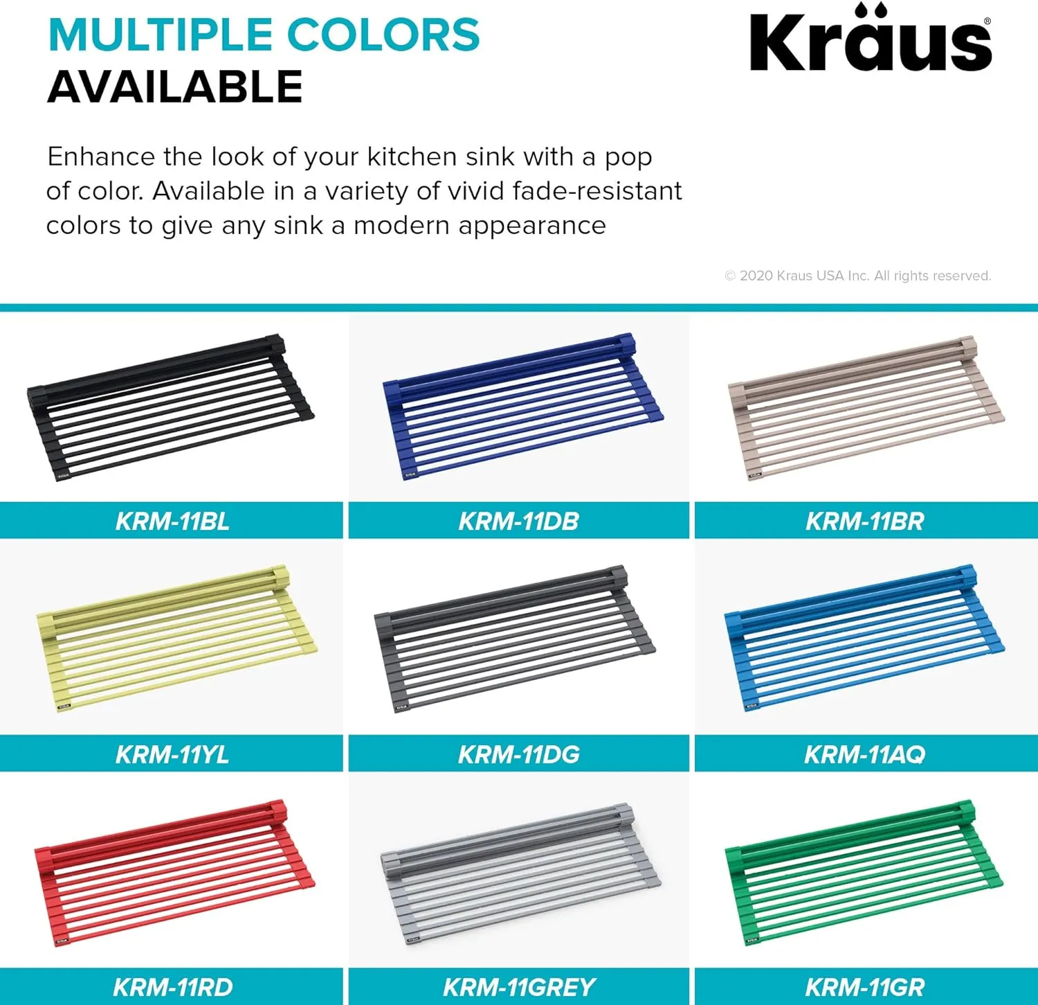 Kraus Multipurpose Workstation Sink Roll-Up Dish Drying Rack, Colander and Trivet in Red, KRM-11RD