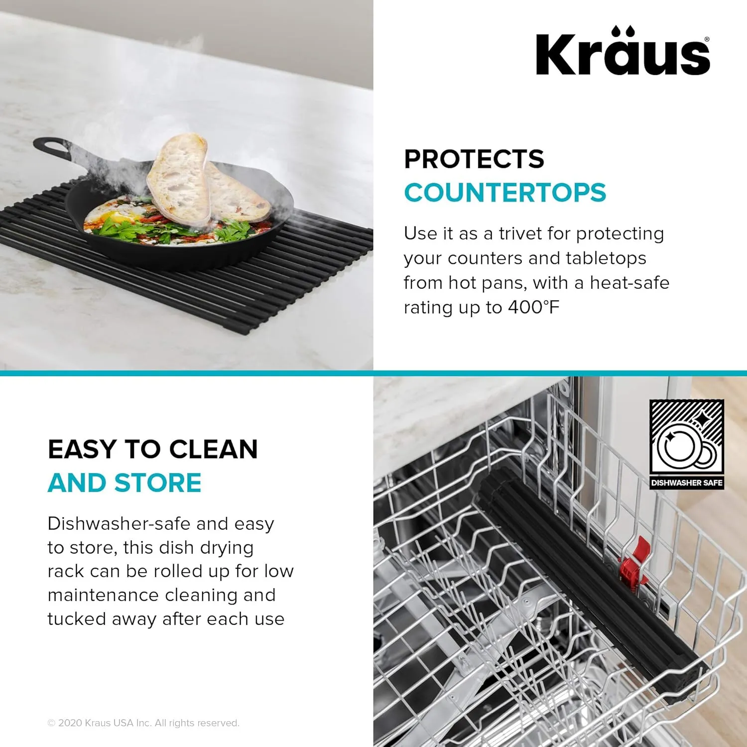 Kraus Multipurpose Workstation Sink Roll-Up Dish Drying Rack, Colander and Trivet in Red, KRM-11RD
