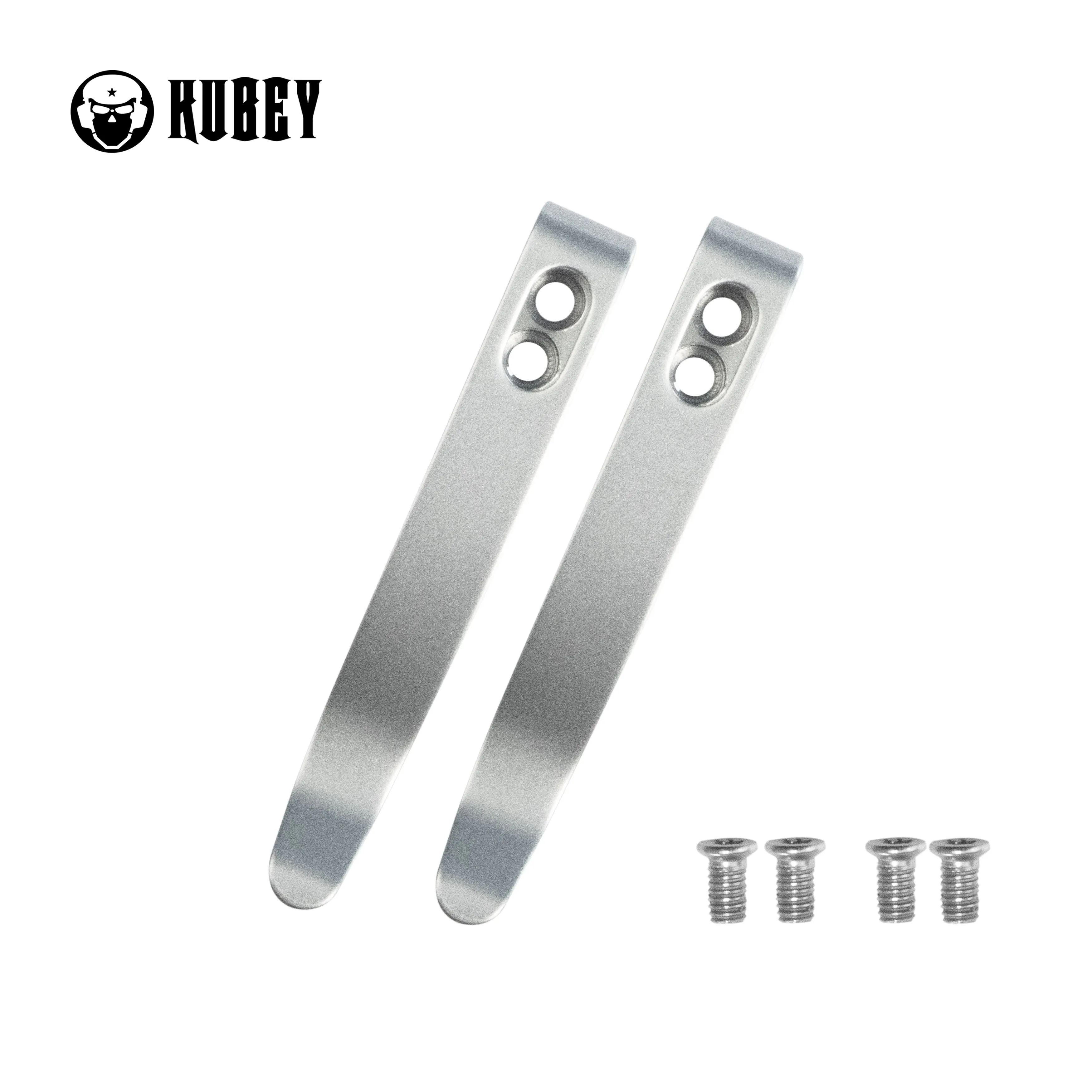 Kubey Stainless Steel Deep Carry Reversible Clip for Folding Knives, 2 Pieces with 4 Screws, Grey, KH002