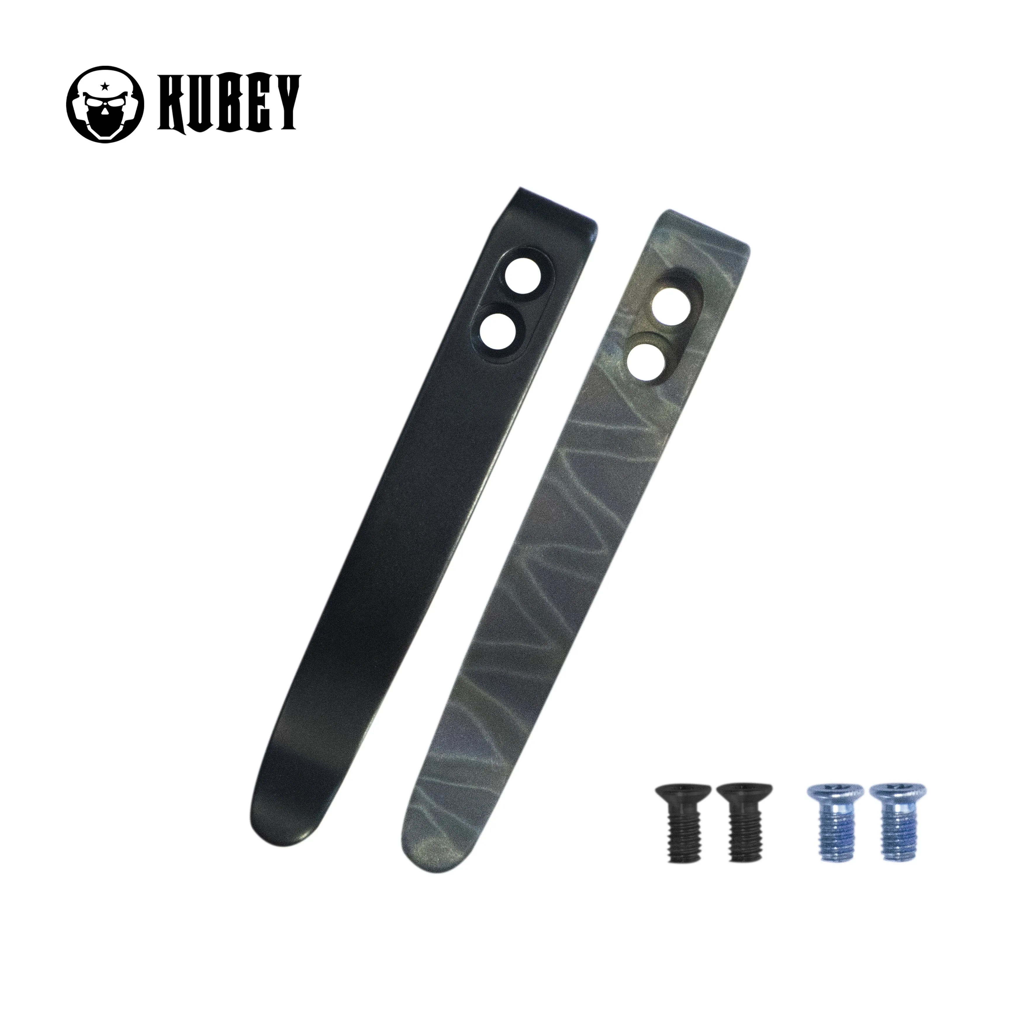 Kubey Titanium Deep Carry Reversible Clip for Folding Knives, 2 Pieces with 4 Screws, Black/Flame, KH026