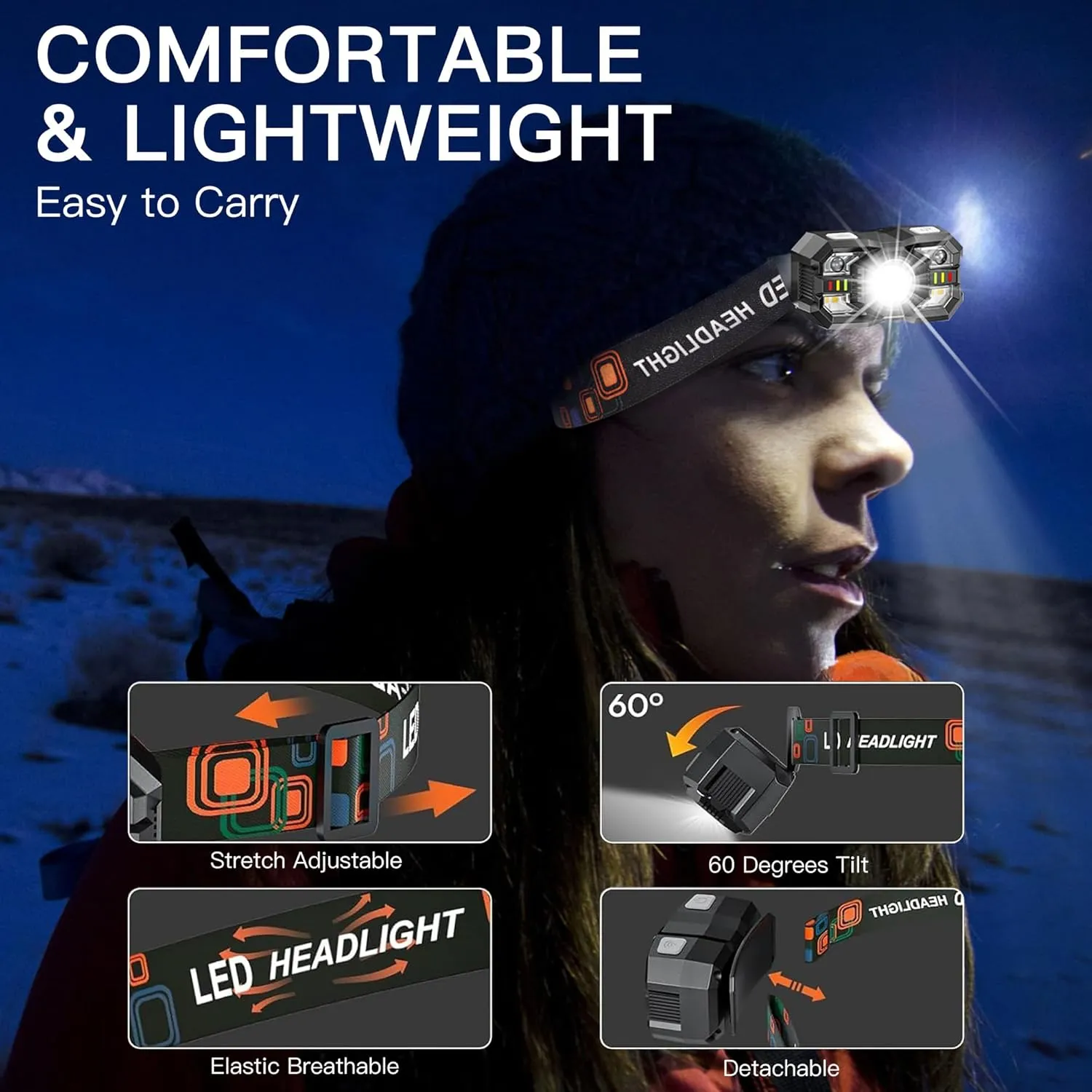 KunHe 10 Pack Headlamp Flashlight Head Lamps led Rechargeable Headlight Motion Sensor Head Lamp 10 Mode for Outdoor Camping Gear Hiking Fishing Running Cycling Headlight Emergency Lights for Home