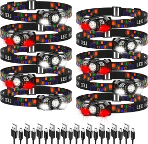KunHe 10 Pack Headlamp Flashlight Head Lamps led Rechargeable Headlight Motion Sensor Head Lamp 10 Mode for Outdoor Camping Gear Hiking Fishing Running Cycling Headlight Emergency Lights for Home