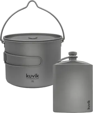 Kuvik 1600ml (54 oz) Titanium Pot with Bail Handle & 220ml (7.4 oz) Titanium Flask Bundle