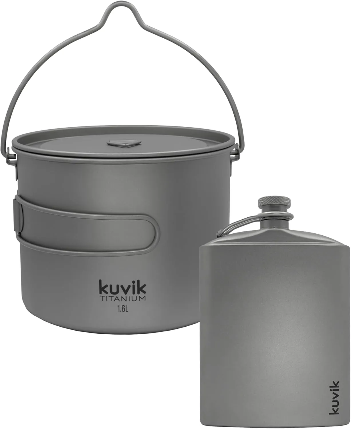 Kuvik 1600ml (54 oz) Titanium Pot with Bail Handle & 220ml (7.4 oz) Titanium Flask Bundle