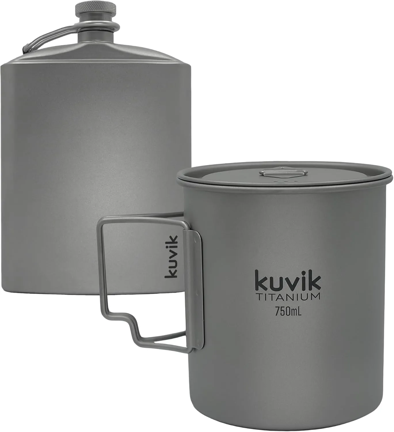 Kuvik 220ml (7.4 oz) Titanium Flask & 750ml (25.4oz) Titanium Pot Bundle