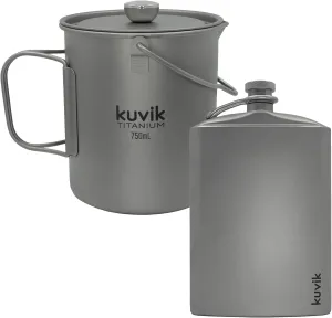 Kuvik 750ml (25.4 oz) Titanium French Press & 260ml (8.8 oz) Titanium Flask Bundle