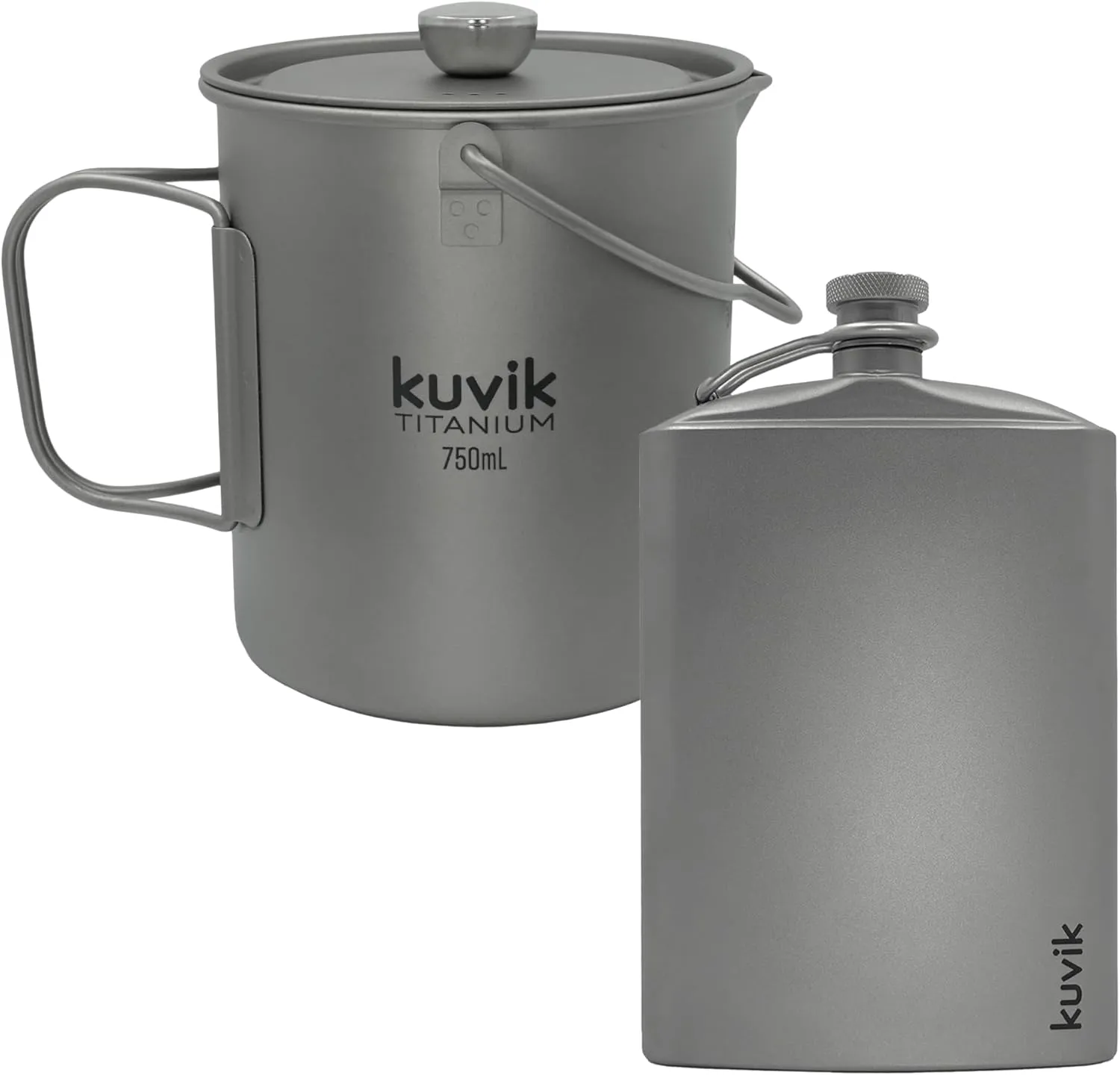 Kuvik 750ml (25.4 oz) Titanium French Press & 260ml (8.8 oz) Titanium Flask Bundle