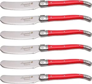 Laguiole by FlyingColors Cheese Knife Butter Spreaders Knife Set Stainless Steel, Red Color Handle, 6 Pieces