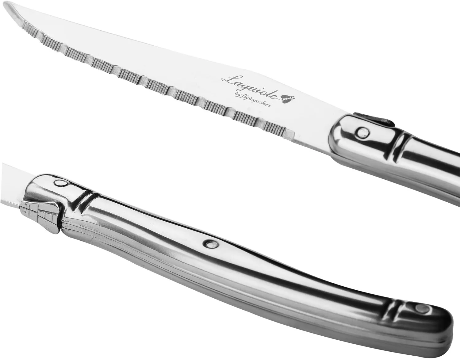 Laguiole By FlyingColors Steak Knife Set. Wood Block, Color Handle, 6 Pieces (Stainless Steel)