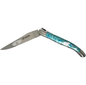 Laguiole en Aubrac Handcrafted Luxury Double Plates Multipurpose Knife with Larimar Handle, 4.75-inches