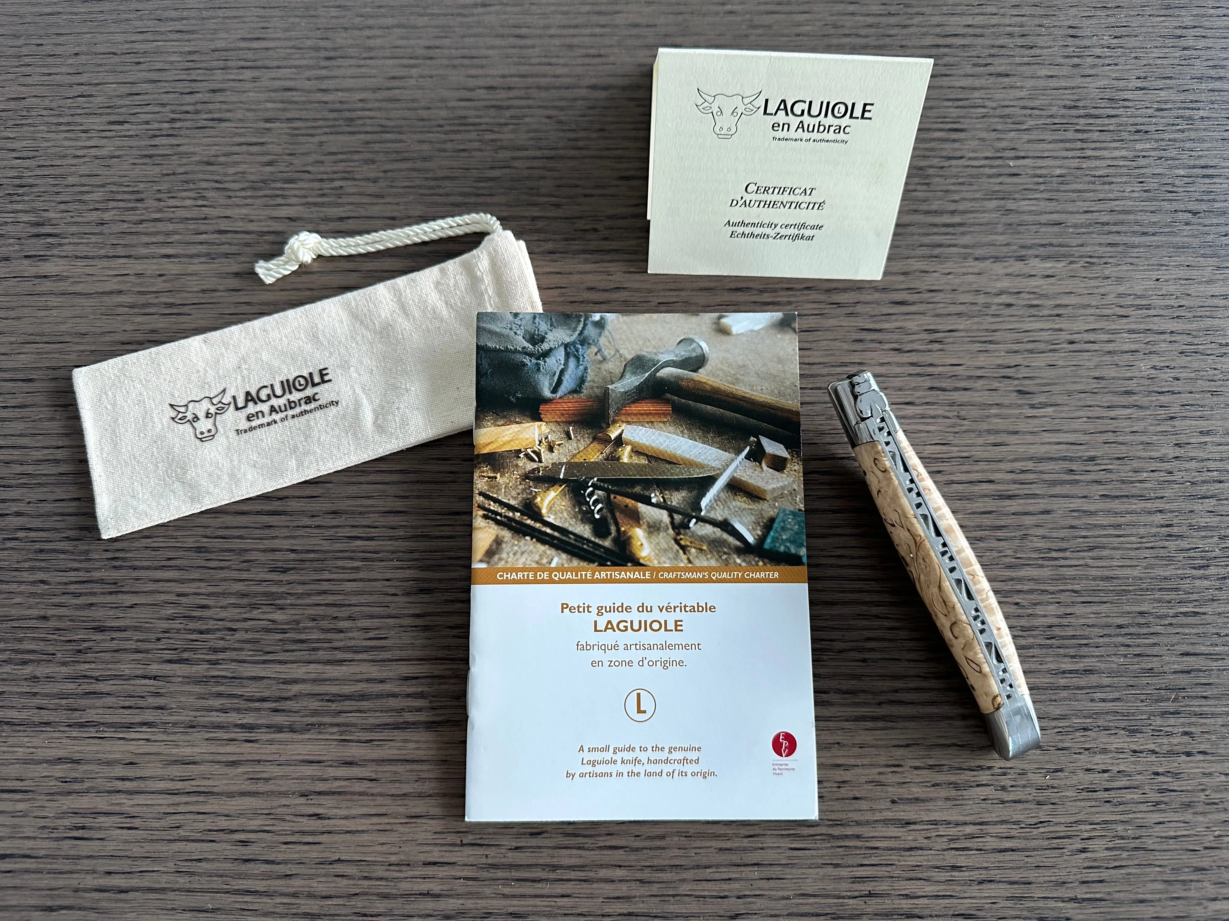 Laguiole en Aubrac Handcrafted Plated Multipurpose Knife, Birch Wood Handle, Polished Bolsters, 4.7-Inches