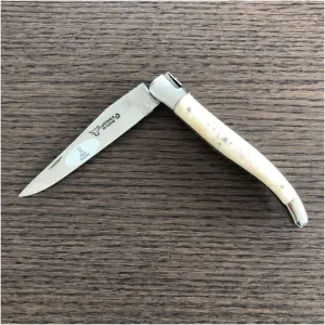 Laguiole en Aubrac Handmade Luxury Double Plates Folding Knife, 4.8-in (12cm), Bone Handle Forged Bee, Stainless Steel Shiny Bolsters