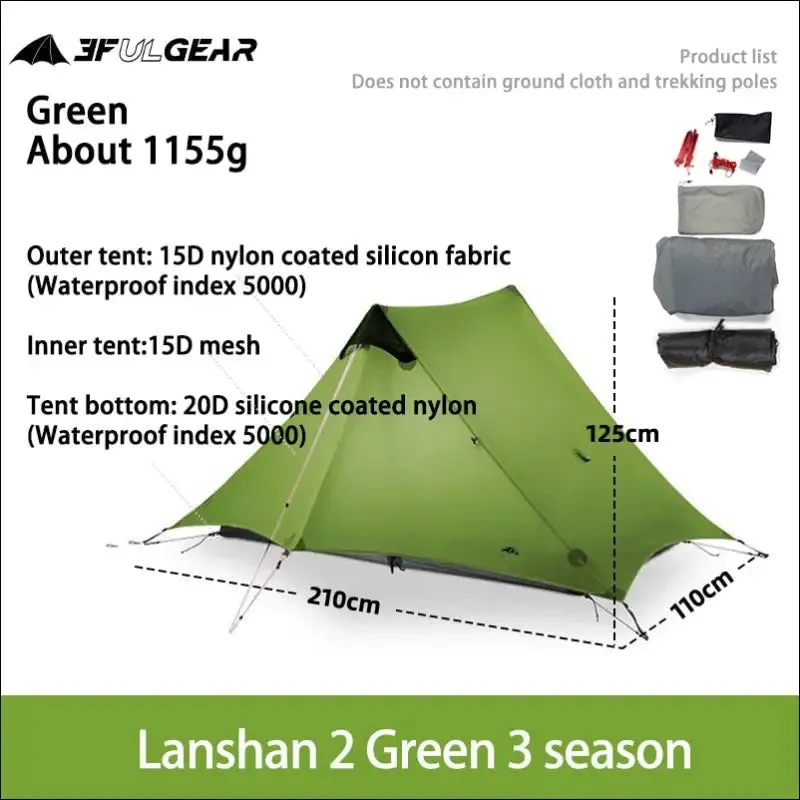 Lanshan 2 3f ul gear 2 person 1 person outdoor ultralight camping tent 3 season 4 season