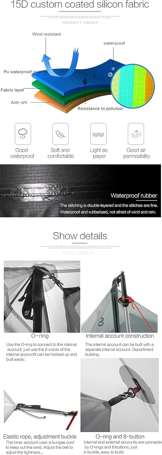 lanshan 2 Tent 2 Person Oudoor Ultralight Camping Tent 3 Season Professional 15D Silnylon Rodless Tent 4 Season