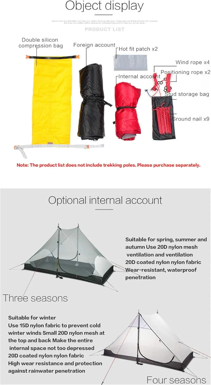 lanshan 2 Tent 2 Person Oudoor Ultralight Camping Tent 3 Season Professional 15D Silnylon Rodless Tent 4 Season
