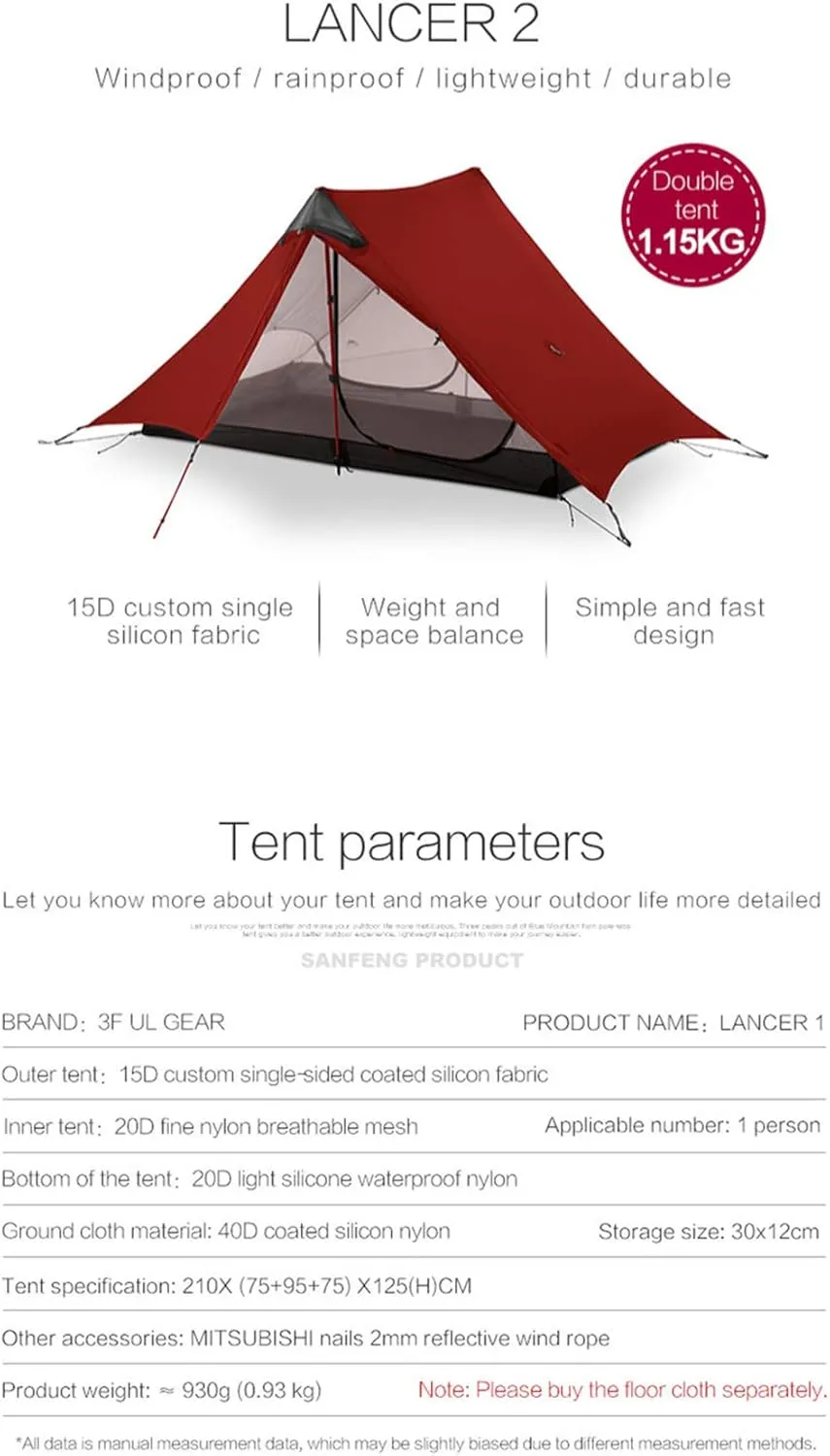 lanshan 2 Tent 2 Person Oudoor Ultralight Camping Tent 3 Season Professional 15D Silnylon Rodless Tent 4 Season