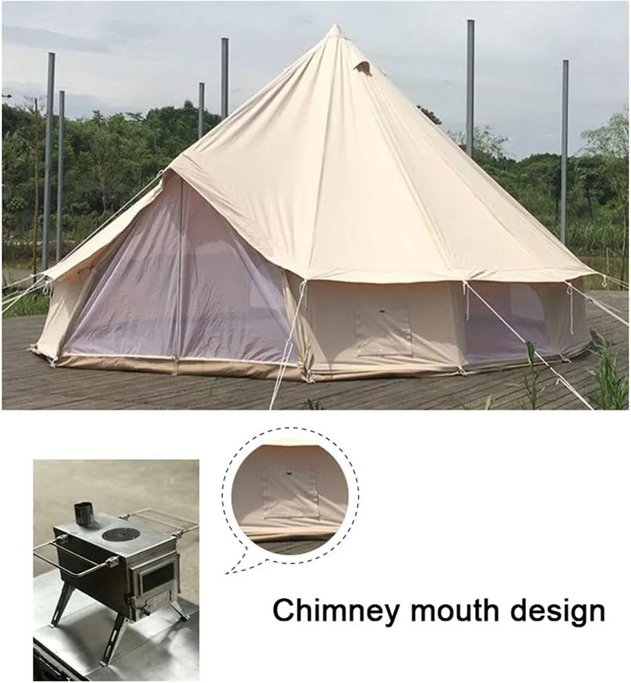 Large Camping Tent Bell Tent with Stove Hole Cotton Canvas Tents Yurt Tent 4 Season Waterproof Indian Tent for Family Camping Outdoor Hunting (Cotton 4M) (Cotton 3M)