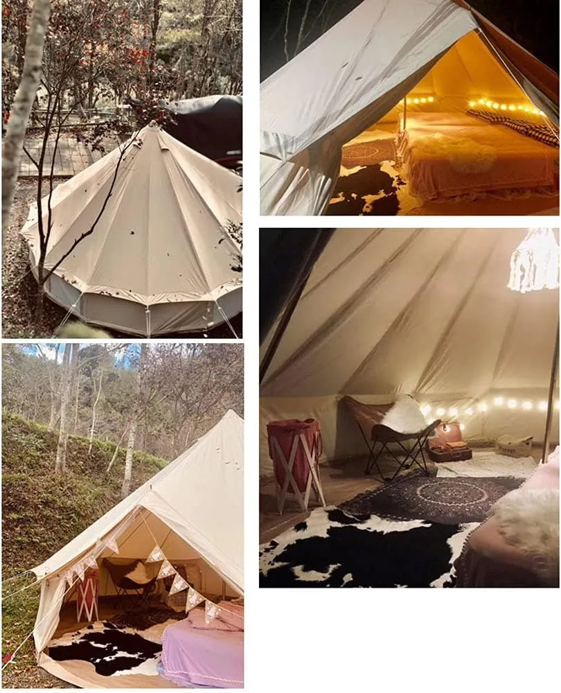 Large Camping Tent Bell Tent with Stove Hole Cotton Canvas Tents Yurt Tent 4 Season Waterproof Indian Tent for Family Camping Outdoor Hunting (Cotton 4M) (Cotton 3M)