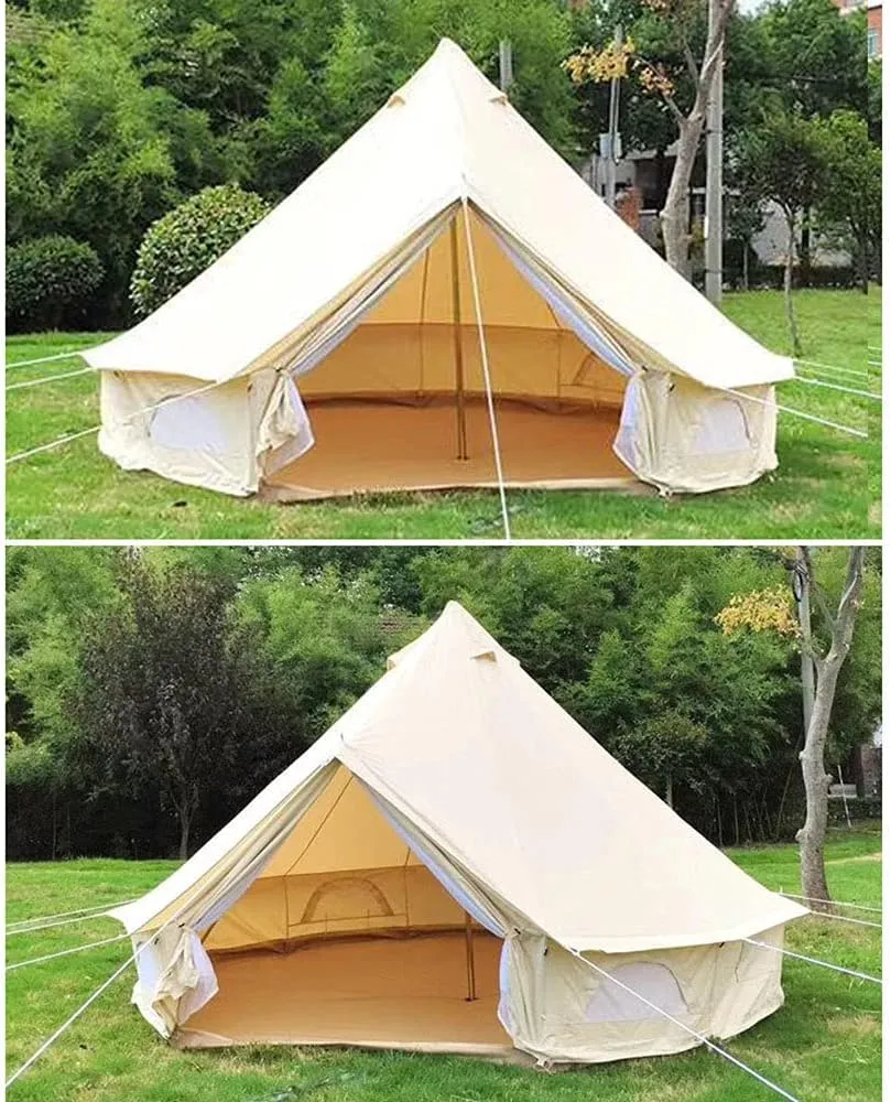 Large Camping Tent Bell Tent with Stove Hole Cotton Canvas Tents Yurt Tent 4 Season Waterproof Indian Tent for Family Camping Outdoor Hunting (Cotton 4M) (Cotton 3M)