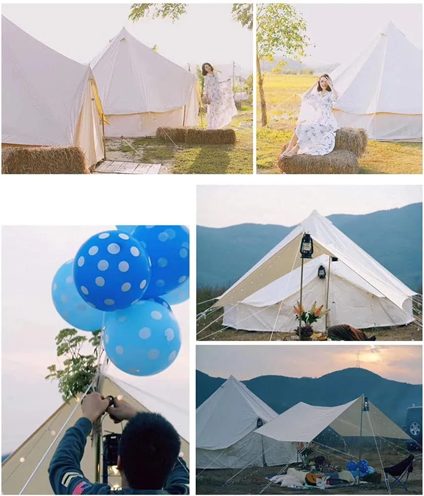 Large Camping Tent Bell Tent with Stove Hole Cotton Canvas Tents Yurt Tent 4 Season Waterproof Indian Tent for Family Camping Outdoor Hunting (Cotton 4M) (Cotton 3M)