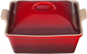 Le Creuset Stoneware Heritage Covered Square Casserole, 2.5 qt. (9"), Cerise