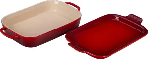 Le Creuset Stoneware Rectangular Dish with Platter Lid, 14 3/4" X 9", Cerise