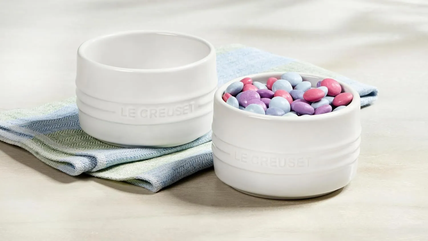 Le Creuset Stoneware Round Ramekin Straight Wall Set of 2, 6.75oz. Each, Sea Salt