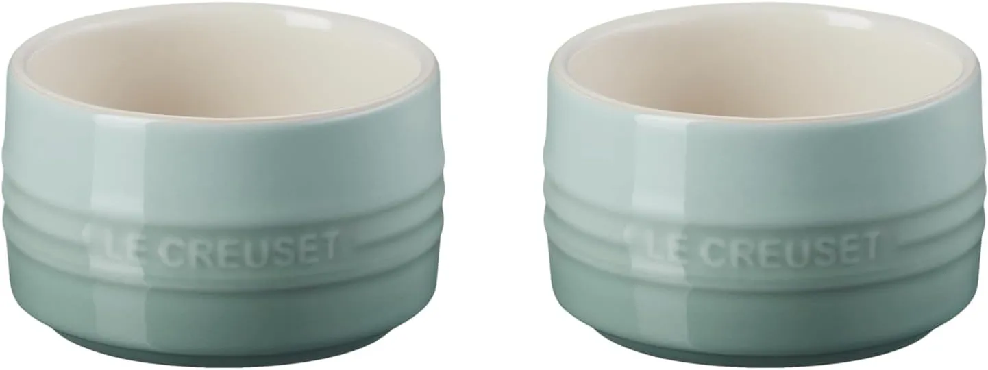 Le Creuset Stoneware Round Ramekin Straight Wall Set of 2, 6.75oz. Each, Sea Salt