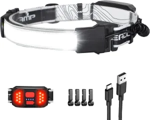 LED Headlamp Flashlight, 1000L 230° Broadbeam Headlight, USB C Rechargeable Head Lamp with Red Taillight, Lightweight Waterproof Headlamps for Camping Running Hiking, Hard Hat Headlamp 1Pack
