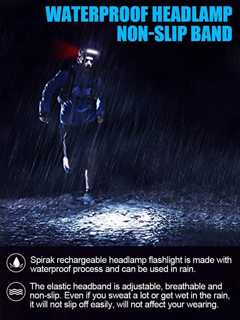 LED Headlamp Flashlight, 1000L 230° Broadbeam Headlight, USB C Rechargeable Head Lamp with Red Taillight, Lightweight Waterproof Headlamps for Camping Running Hiking, Hard Hat Headlamp 1Pack