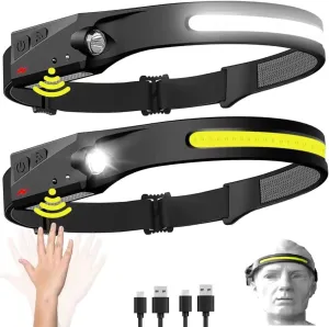 LED Headlamp Rechargeable, 230 Wide Beam, 5 Dynamic Light Modes, Motion Sensor, Waterproof, Adjustable Headband, 1200 Lumens