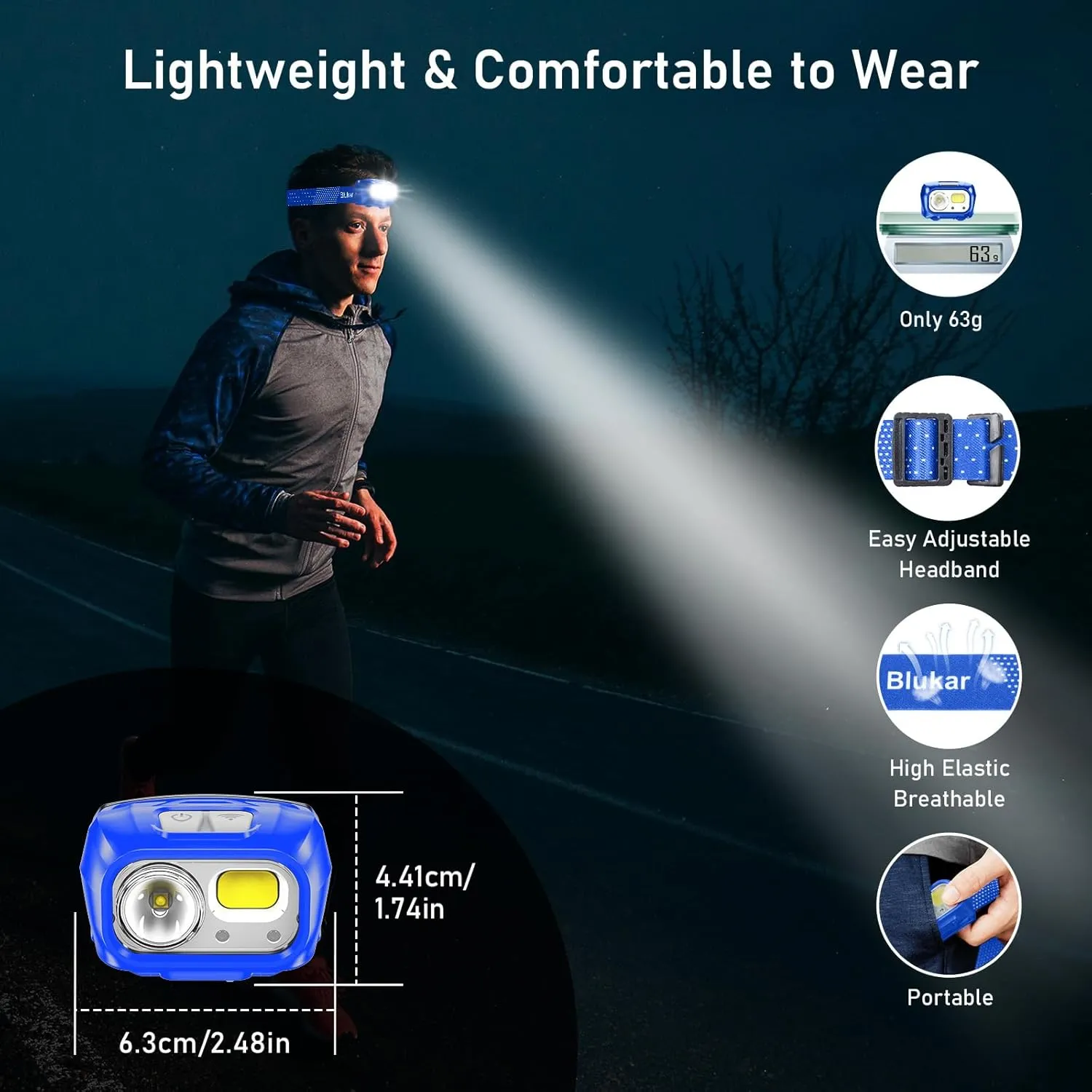LED Headlamp,2000L Super Bright Rechargeable Headlight Flashlight with White&Red Light 2 Pack - Motion Sensor,Dimmable Brightness,8 Modes,Spotlight&Floodlight,IPX5 Waterproof for Hiking-Blue
