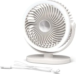 Light Led Fan, Desk Fan Camping Fan Tent Fan Fan 3Speed with LED Light 1000mAh Battery Fan Stay Cooling and Comfortable, White