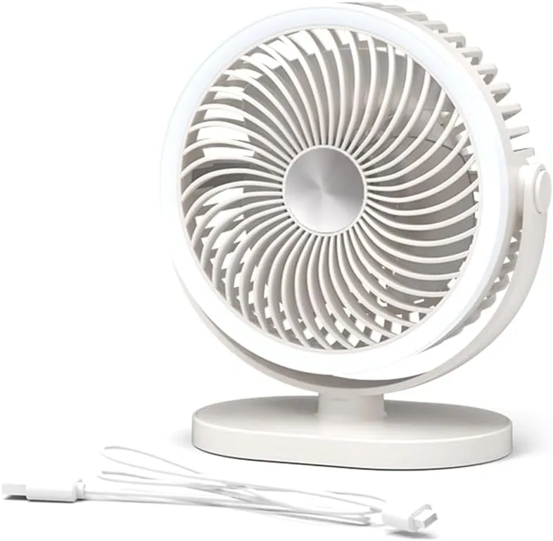 Light Led Fan, Desk Fan Camping Fan Tent Fan Fan 3Speed with LED Light 1000mAh Battery Fan Stay Cooling and Comfortable, White