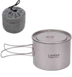 Lixada Titanium Camping Cup Ultralight Portable Cup Hanging Pot with Lid and Foldable Handle for Outdoor Camping Hiking Backpacking(900/1600ML)