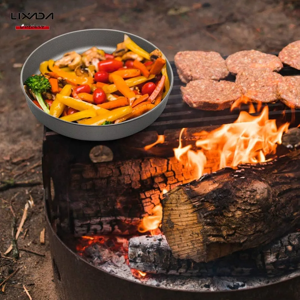 Lixada Ultralight Titanium Frypan Outdoor Camping Hiking Picnic Cooking Frying Pan 750/1000ML with/Without Handle