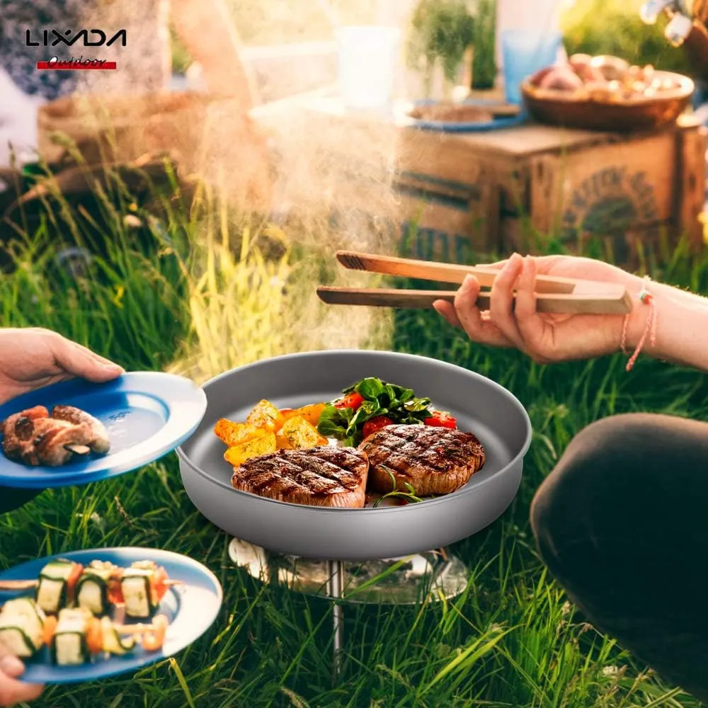 Lixada Ultralight Titanium Frypan Outdoor Camping Hiking Picnic Cooking Frying Pan 750/1000ML with/Without Handle