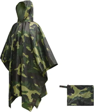 LOOGU Rain Poncho Waterproof Hooded Rain Coat Multi-Use Camo Shelter Ground Sheet for Hunting Camping Hiking