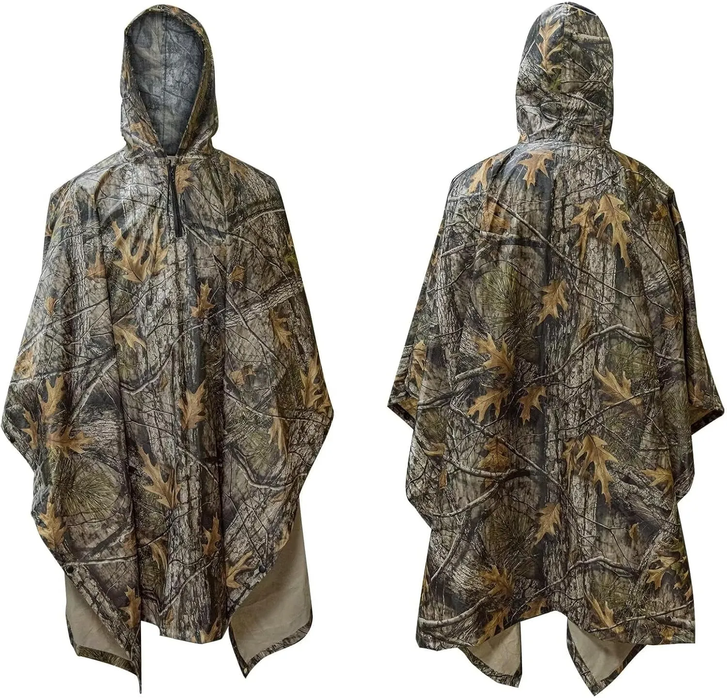 LOOGU Rain Poncho Waterproof Hooded Rain Coat Multi-Use Camo Shelter Ground Sheet for Hunting Camping Hiking