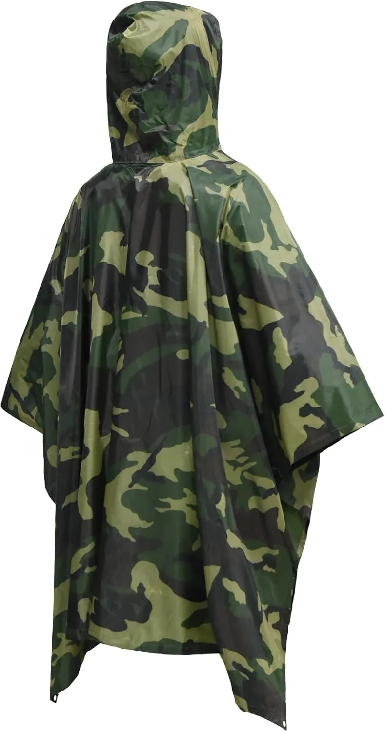 LOOGU Rain Poncho Waterproof Hooded Rain Coat Multi-Use Camo Shelter Ground Sheet for Hunting Camping Hiking
