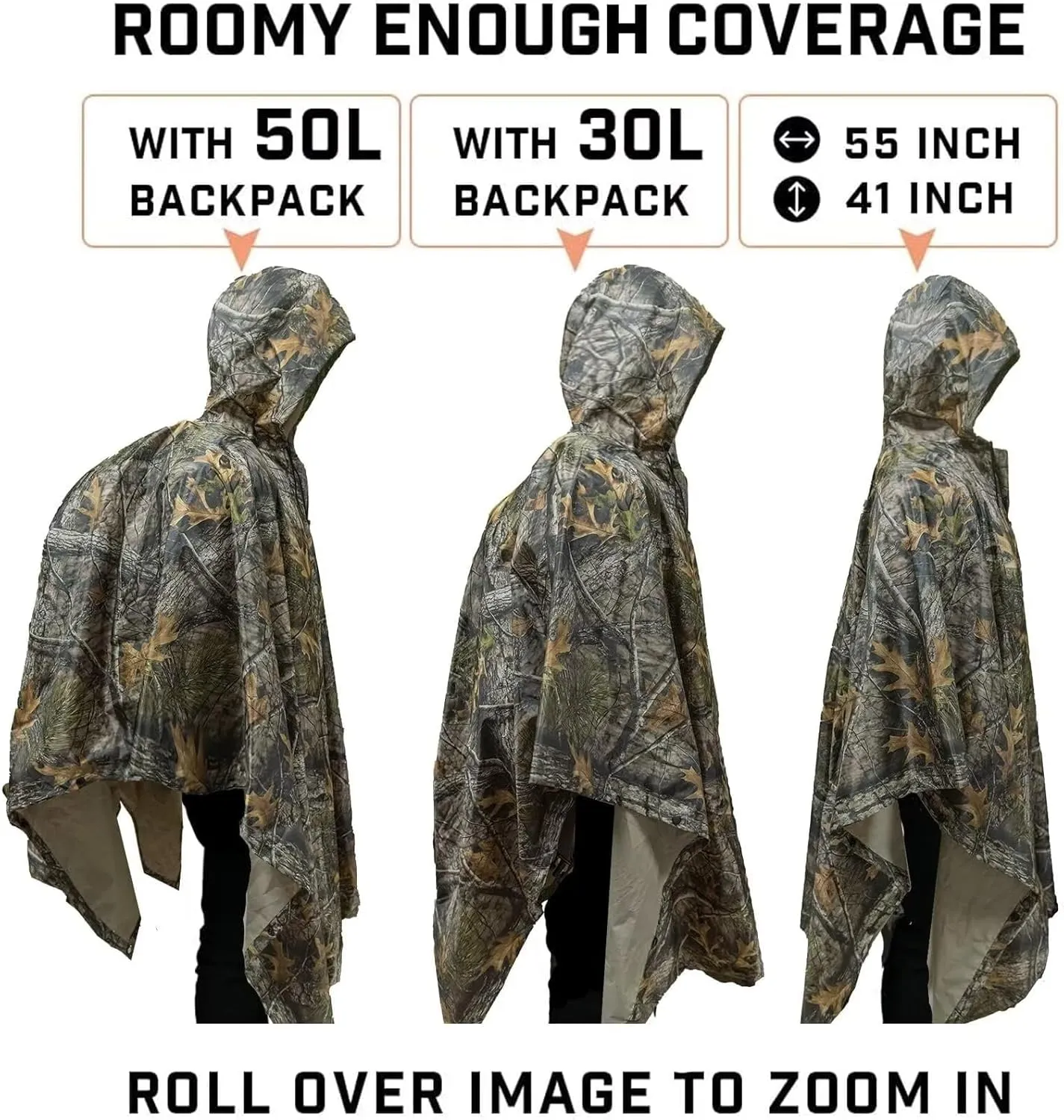 LOOGU Rain Poncho Waterproof Hooded Rain Coat Multi-Use Camo Shelter Ground Sheet for Hunting Camping Hiking