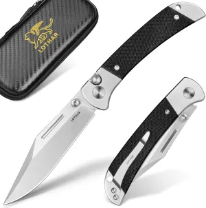 LOTHAR Falcon EDC Pocket Foding Knife, 2.98" 14C28N Blade, Button Lock, Pocket Clip, G10 Handle, Compact & Durable EDC Knife for Camping Hunting, Gift for Men Women(Sliver)