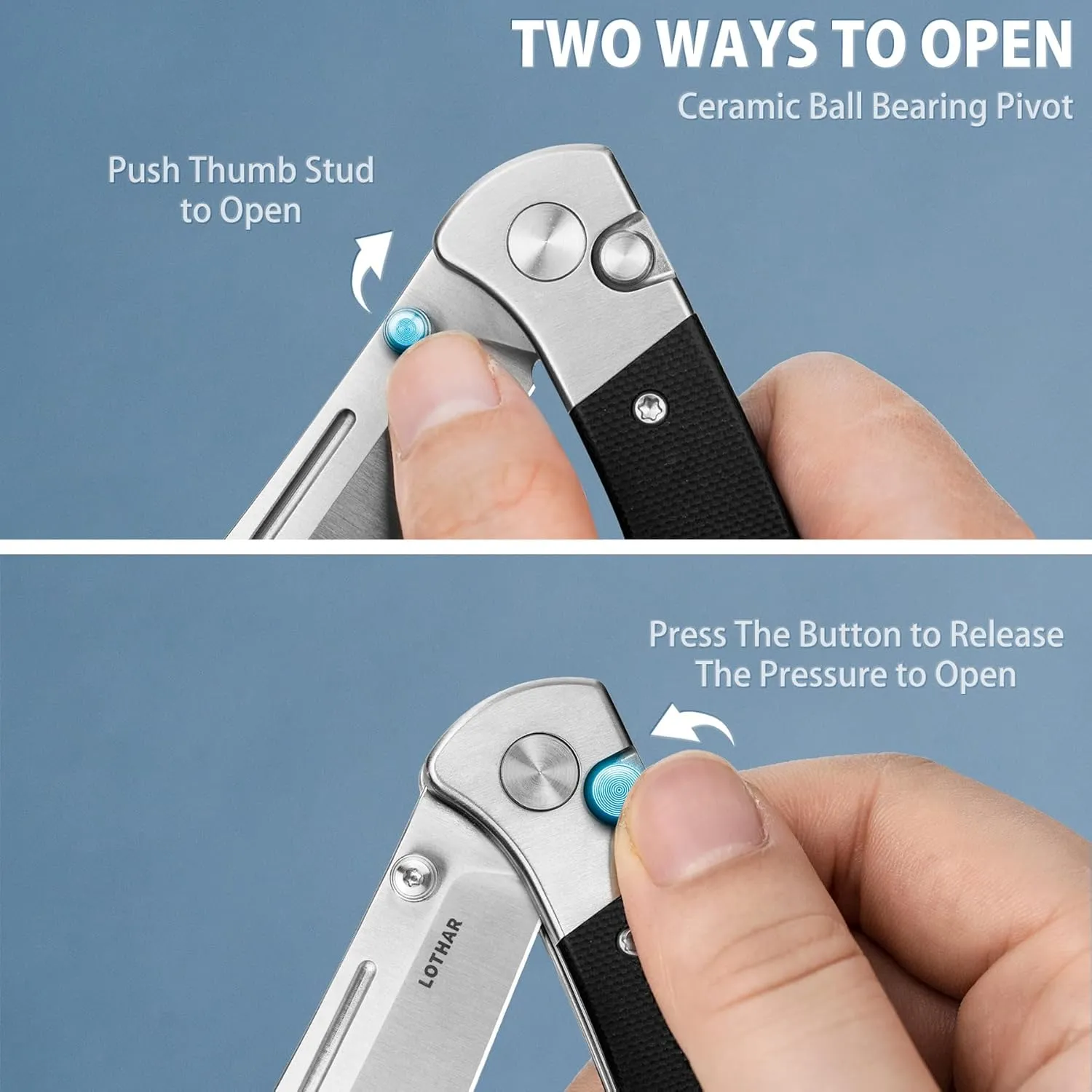 LOTHAR Falcon EDC Pocket Foding Knife, 2.98" 14C28N Blade, Button Lock, Pocket Clip, G10 Handle, Compact & Durable EDC Knife for Camping Hunting, Gift for Men Women(Sliver)