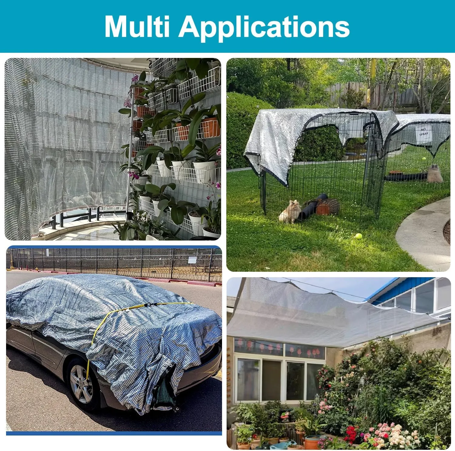 LOVE STORY 85% 10x12FT Aluminum Shade Cloth Reflective Sun Shade Cover Silver Tarp with Grommets for Car Garden Patio Kennel
