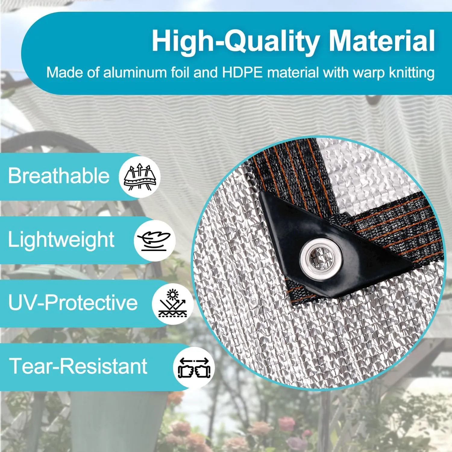 LOVE STORY 99% 10x12FT Aluminum Shade Cloth Reflective Sun Shade Cover Silver Tarp with Grommets for Car Garden Patio Kennel