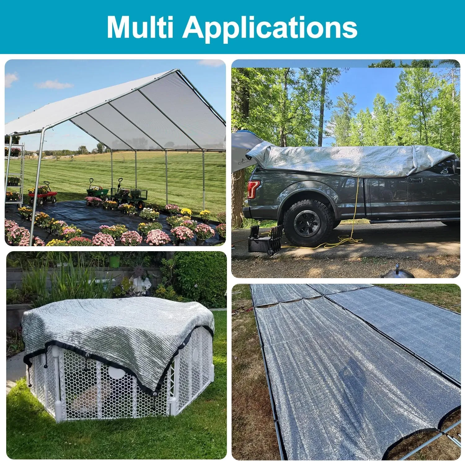 LOVE STORY 99% 10x12FT Aluminum Shade Cloth Reflective Sun Shade Cover Silver Tarp with Grommets for Car Garden Patio Kennel